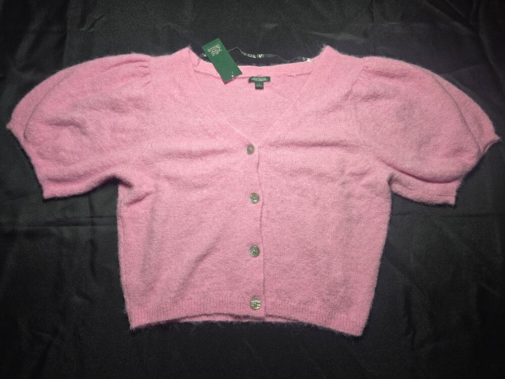 Wild Fable Rose Pink Fuzzy Puff Sleeve Cropped Cardigan Soft Knit